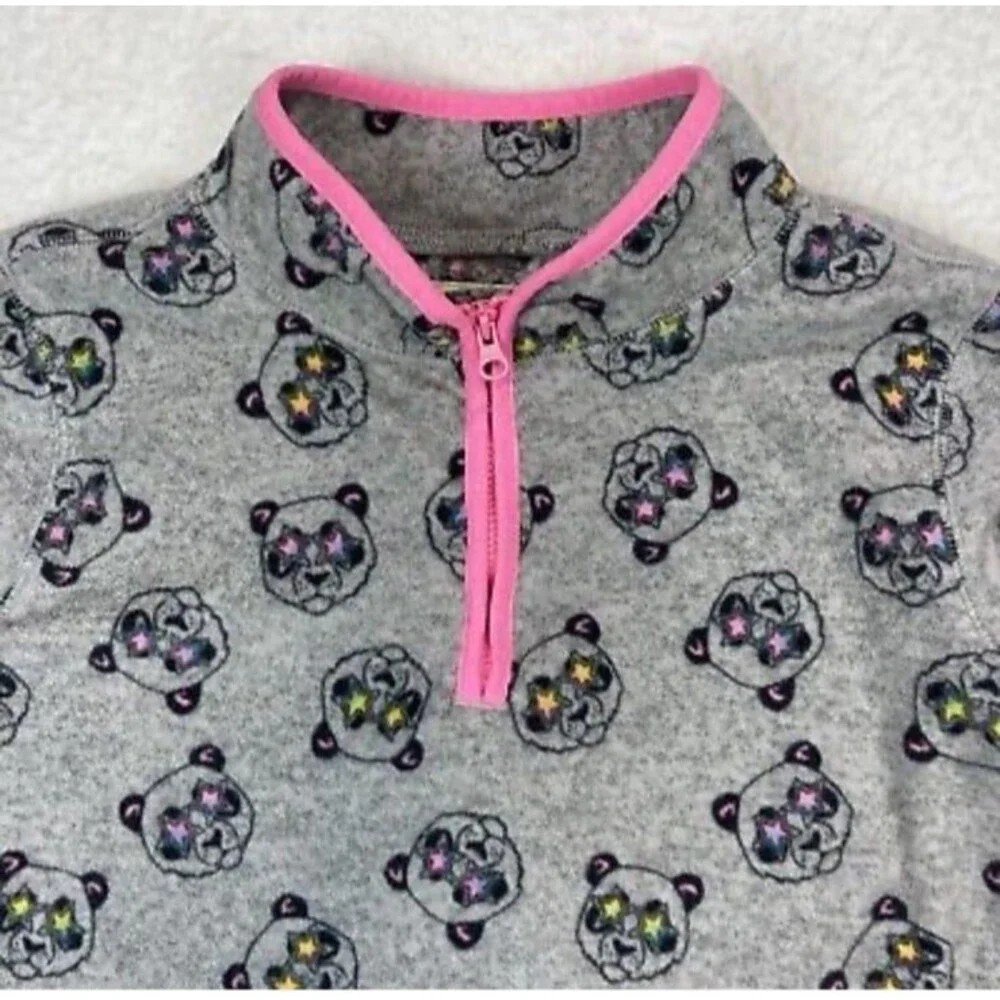 OshKosh B'Gosh Girl's Half-Zip Fleece Pullover Cozie (12 years Gray Panda) NWOT